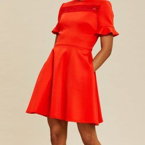 Ted Baker Red Lace-Contrast Calizee Fit & Flare Dress - Women sz 4